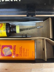 Vintage Brite-Bore Rifle Gun Cleaning Kit w/ Hoppe’s No. 9, Tins, Solvent, Rods