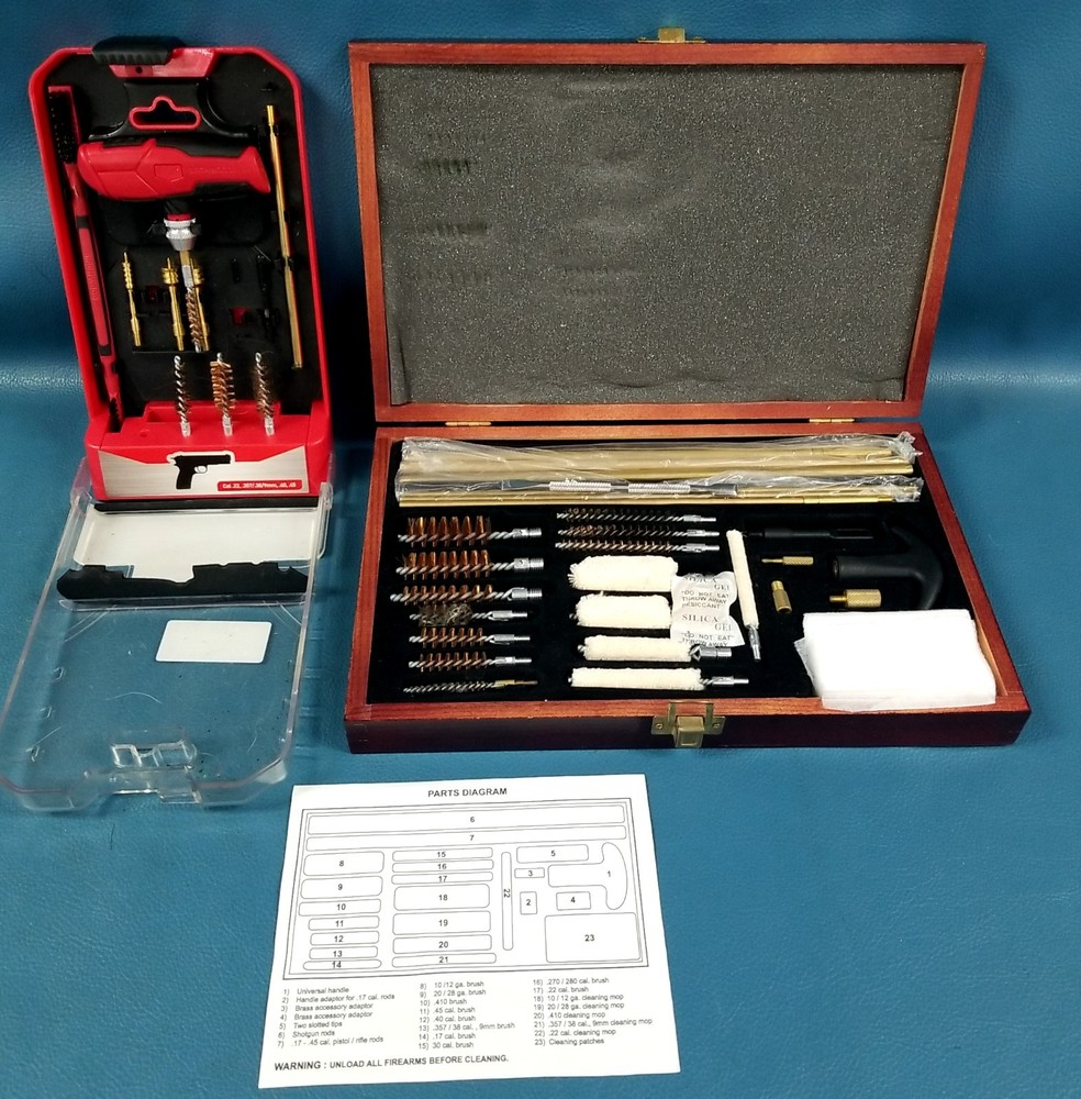 Pair Of Gun Cleaning Kits In Boxes Two Brands Mixed Storage Cases