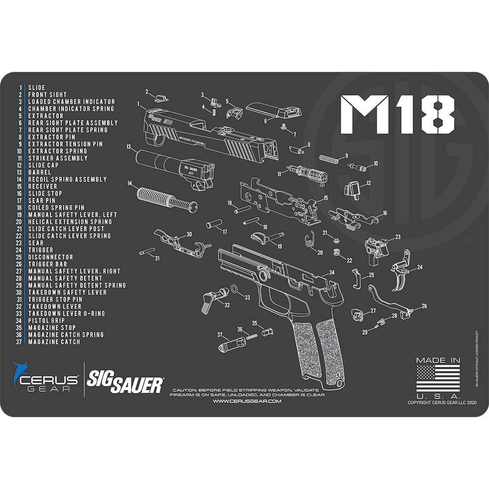 For Sig Sauer M18 PREMIUM Armorers Cleaning Bench Mat Made in USA