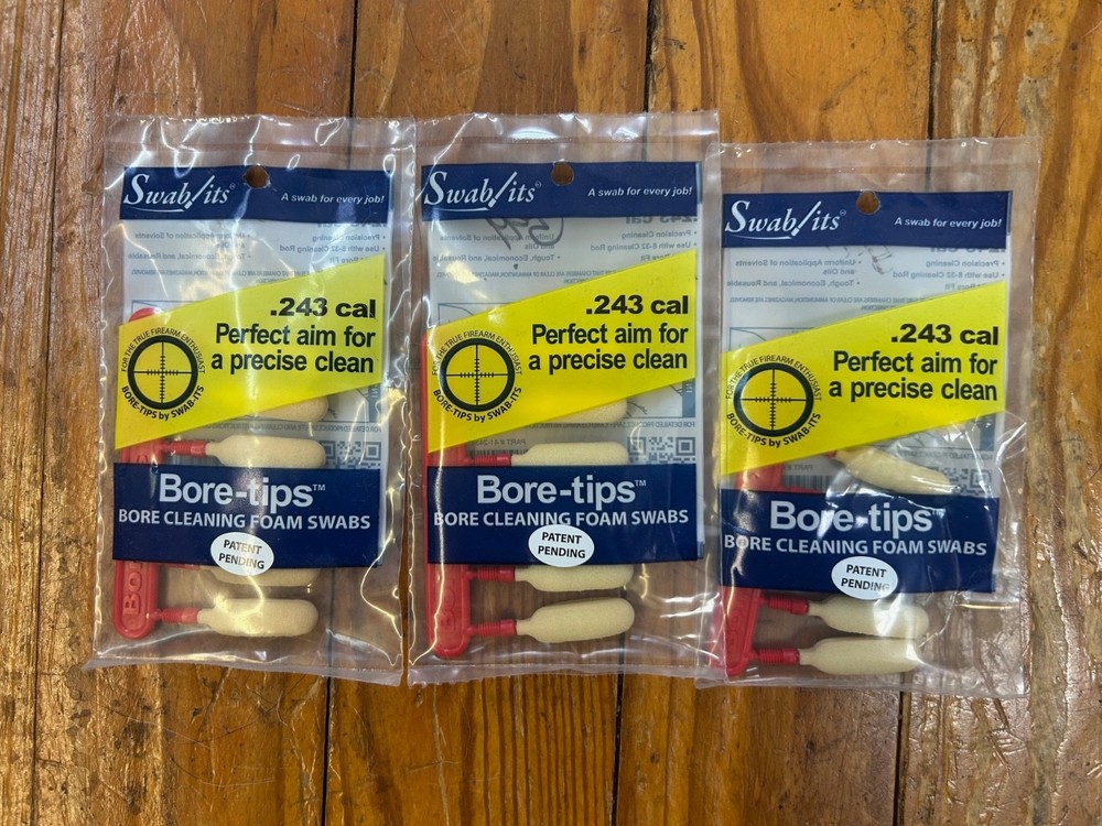 3 sets of Swab-Its .243cal Barrel Cleaning Bore-tips® Swabs