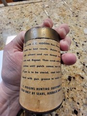 JC Higgins Gun Cleaning Container Few Patches .270 – 35 Cal #631