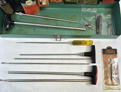 Vintage Challenger Gun Cleaning Case, Sears Oil, Patches, Grease, Bores, Brushes