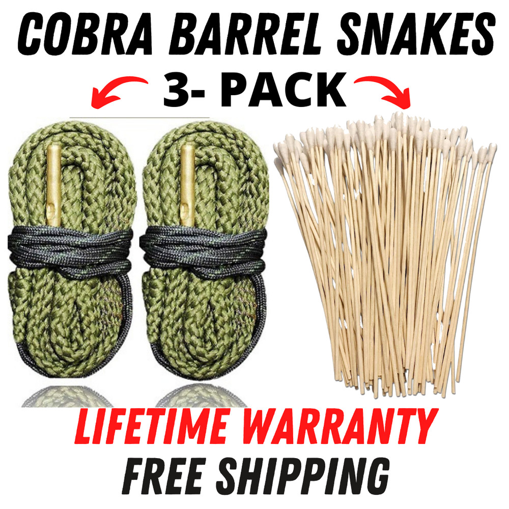 9mm Gun Bore Barrel Cleaning Kit Lifetime Warranty – Cobra Snakes 100 Swabs