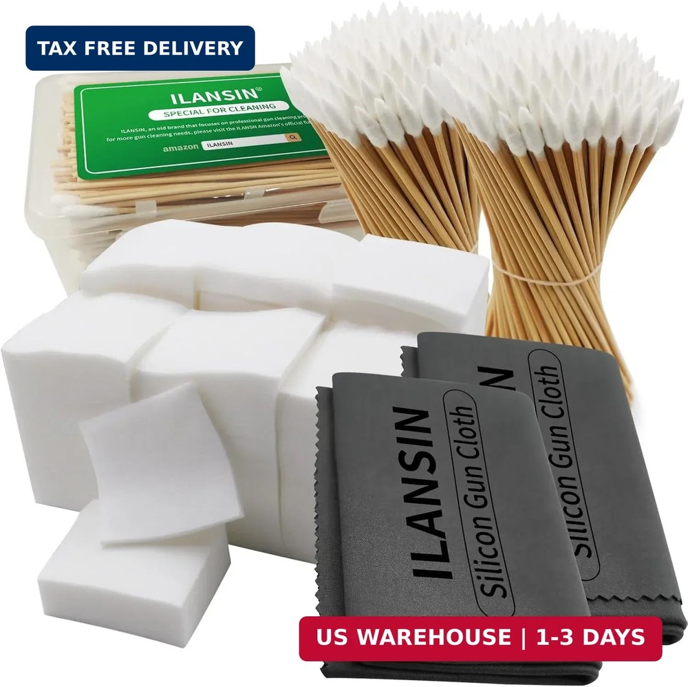 1000PCS Patches+ 200PCS Pointed/Round Swabs+ 2PCS Gun Cloths, Lint Free Gun Clea