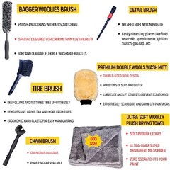 Motorcycle Cleaning Kit 6 Pack Design for Chrome, Woolies Brush, Grey (6 Pack)
