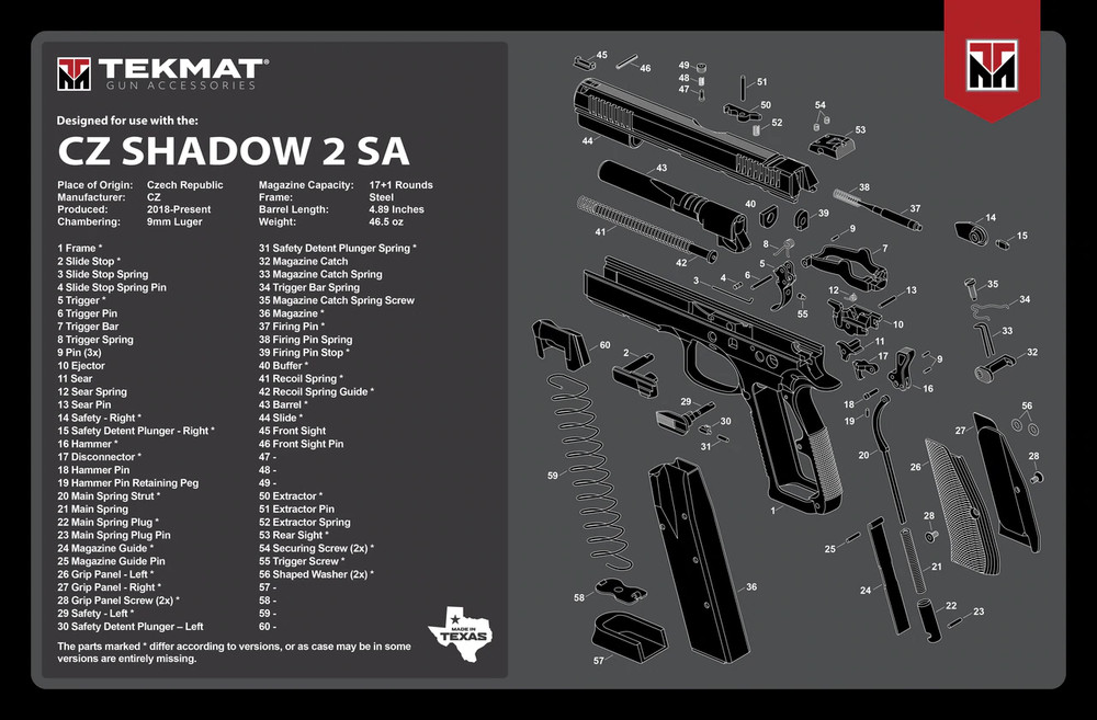 TekMat Handgun Cleaning Mat CZ Shadow 2 SA