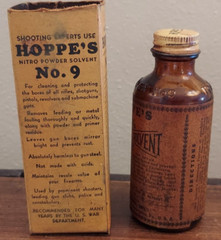 Vintage Hoppe’s Nitro Powder Solvent No.9 Bottle Glass w/ Original Box Papers