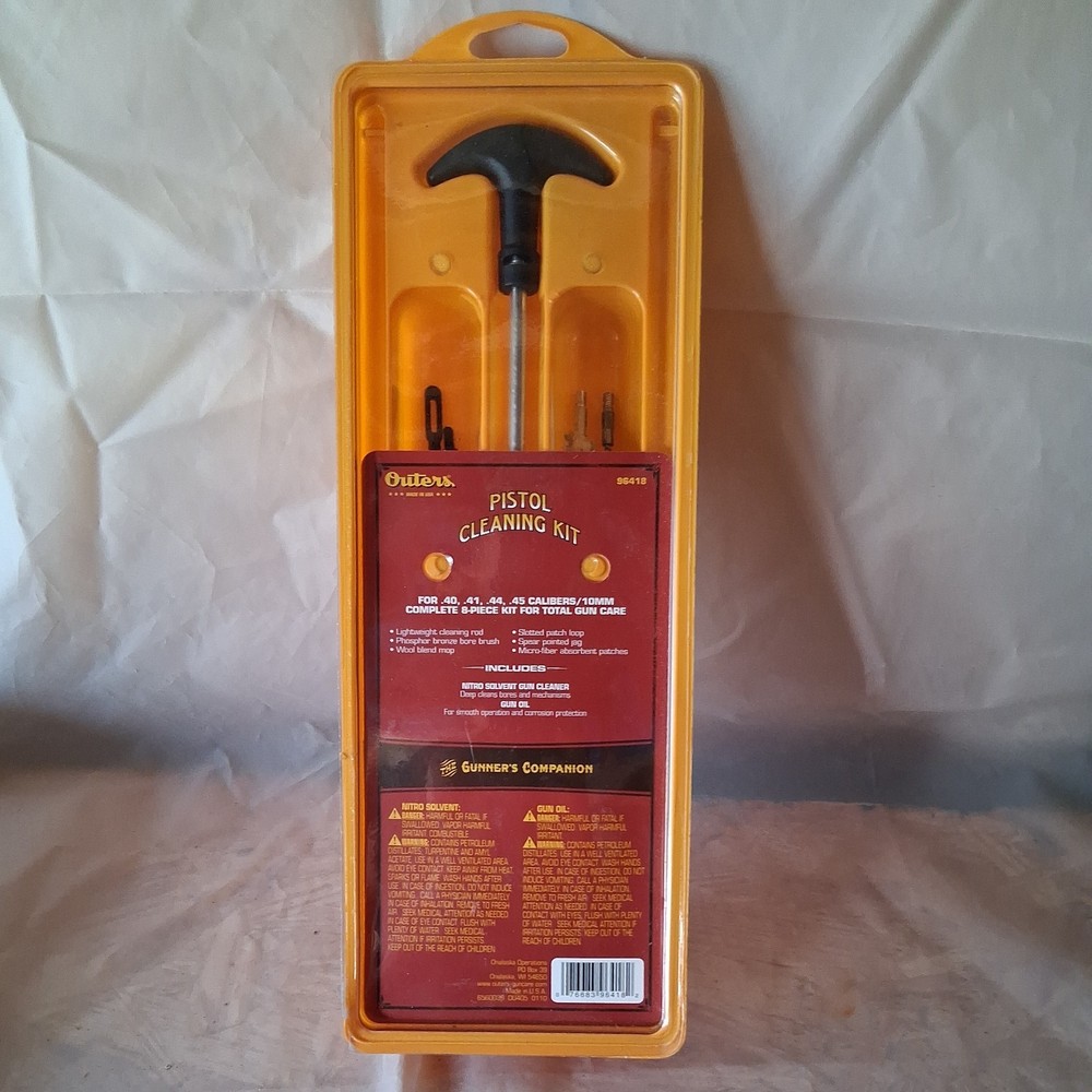 New sealed Outers 8-Piece Pistol Cleaning Kit .40 .41 .44 .45 10mm Complete USA