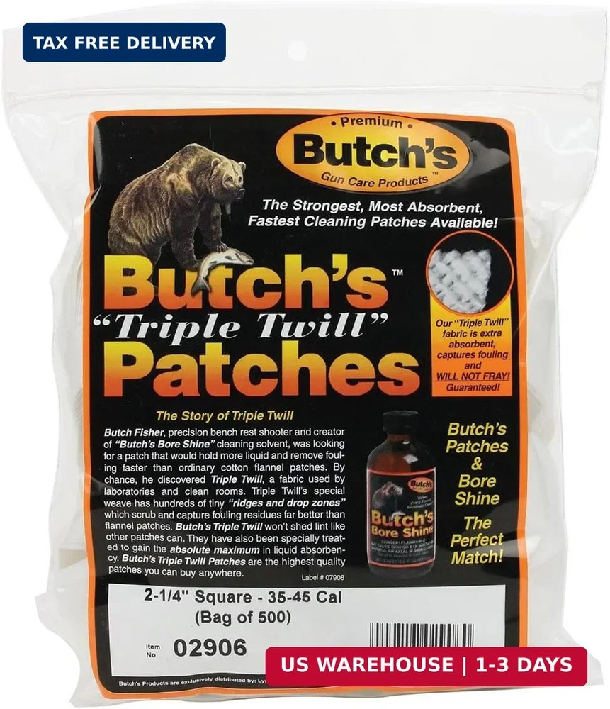 Butch’s Triple Twill Patches 2.25 in Squares .35-.45 Cal 500 pk.