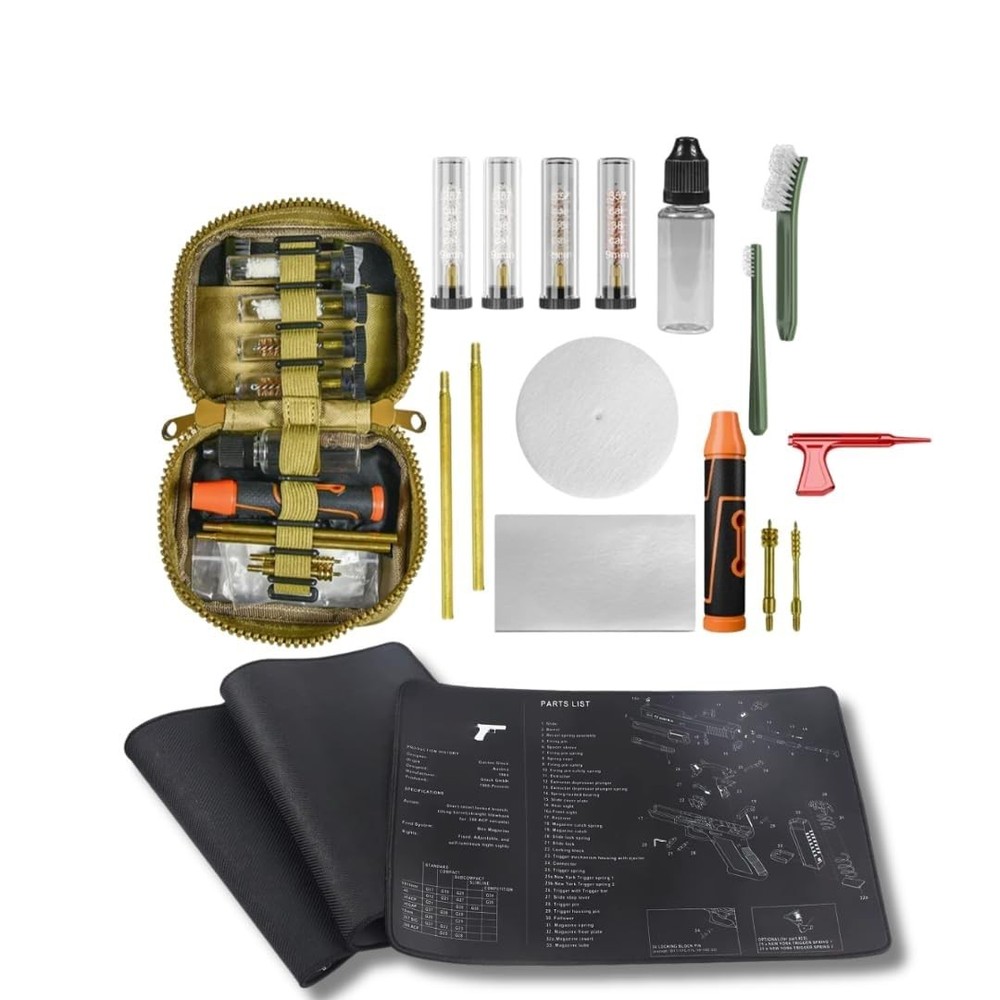 Tactical Gun Cleaning kit + Gun Cleaning mat – All-in-one Handgun Cleaning Ki…
