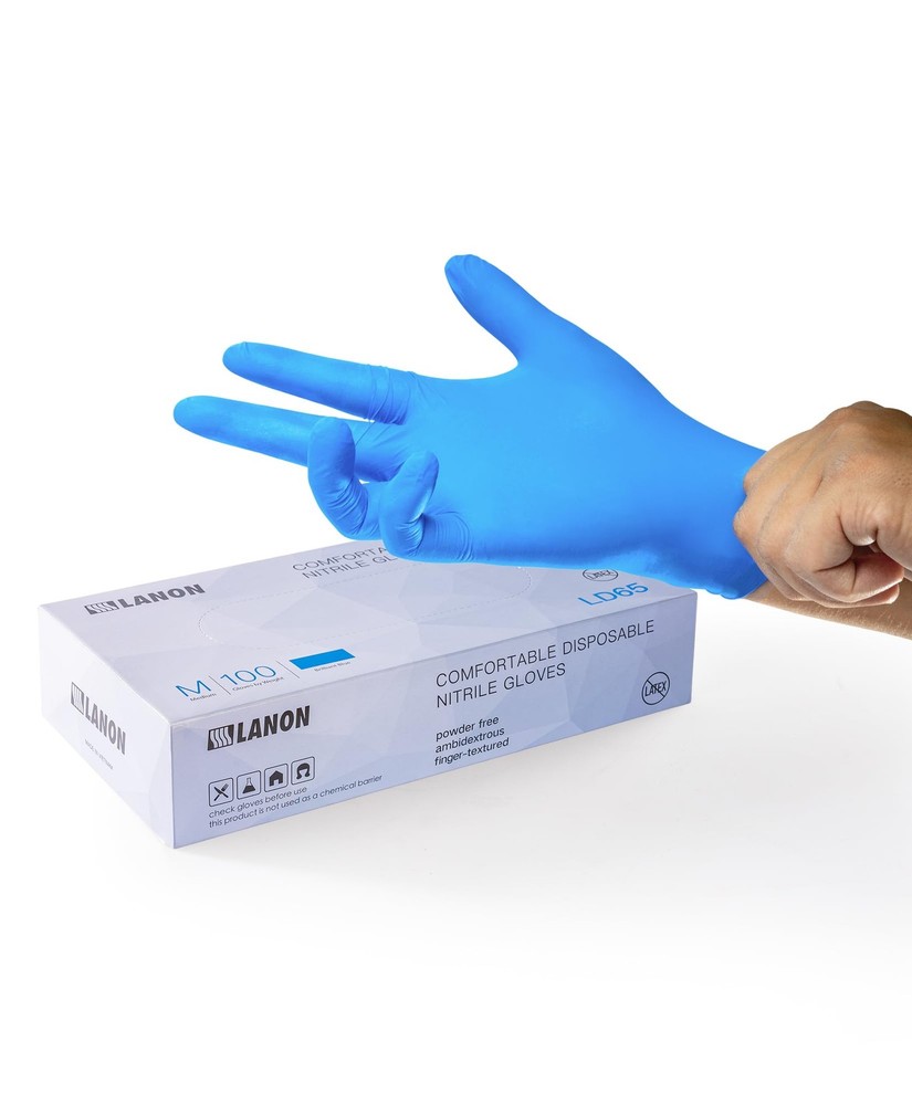 LANON Nitrile Gloves – Food-Safe, Chemical Resistant, Powder-Free, Textured, Sma