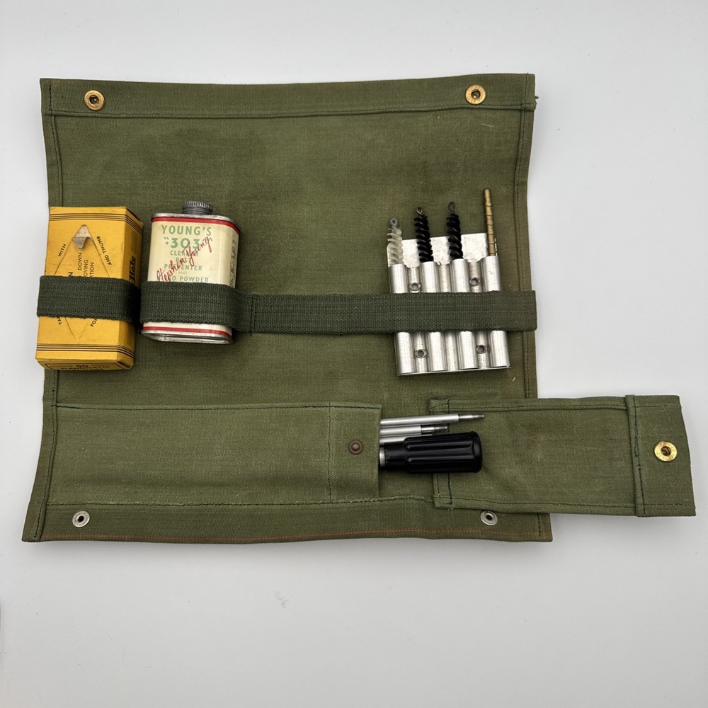 Vtg Parker & Hale British Made .303” Rifle Cleaning Kit Canvas Roll-up Bag