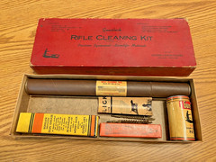 VTG. GUNSLICK RIFLE CLEANING KIT #477 & CONTENTS (RAMROD, GREESE, PATCHES, LUBE