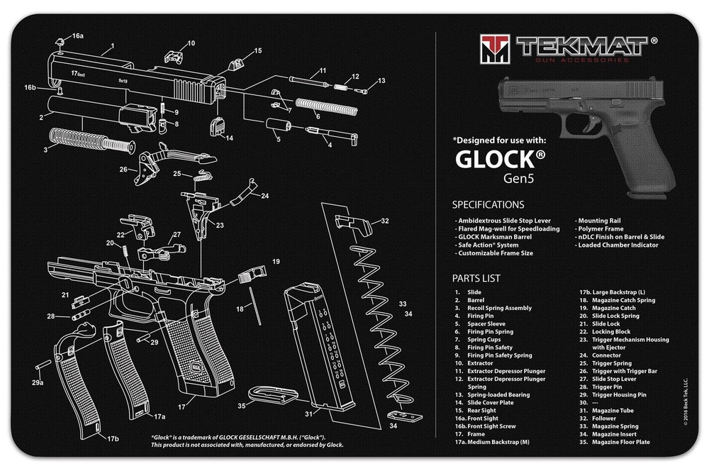 TekMat Glock Gen 5 Gun Cleaning Mat, TEK-R20-GLOCK-G5 Bench Mat