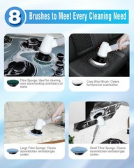 Electric Spin Scrubber Cordless Bathroom Shower Scrubber Adjustable Handle 8 Bru