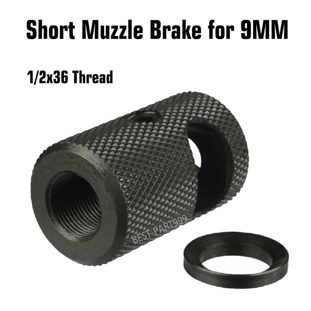 Compact Competition Knurled Finish Muzzle Brake 9MM 1/2×36 Thread Crush Washer