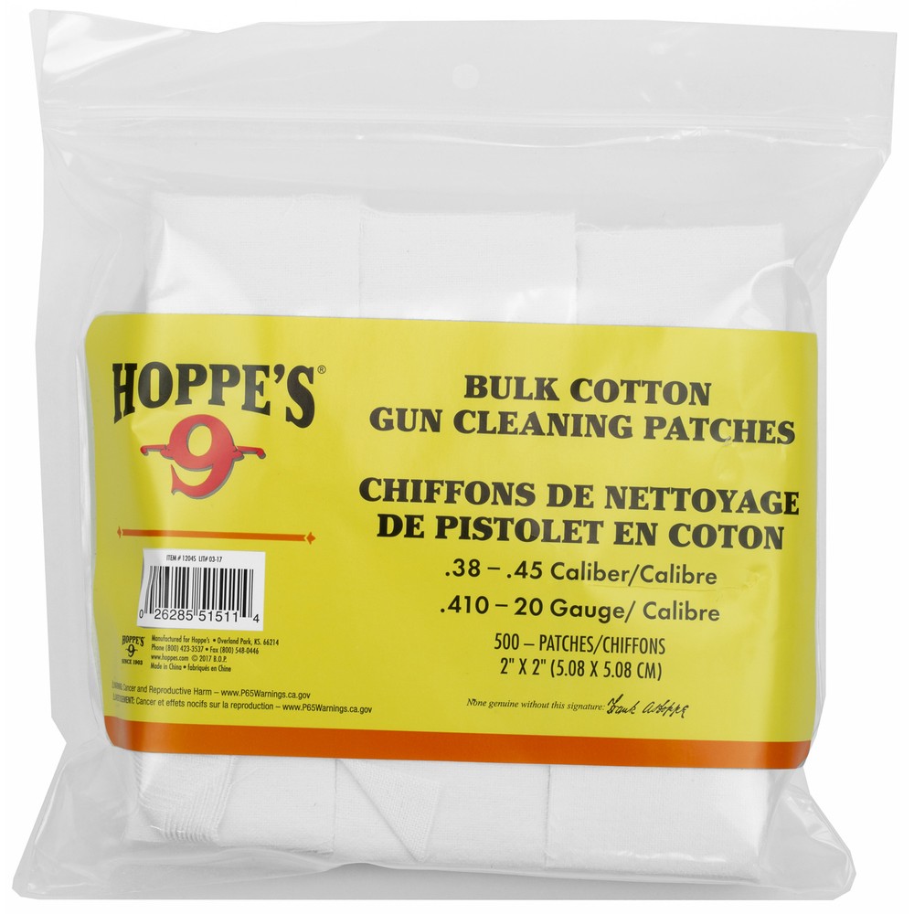 Hoppe’s Cleaning Patches for .38-.45 Caliber/Gauges 500 Pack Ultra-Absorbent