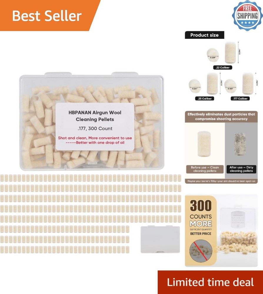 Deep Clean Cotton Wool Pellets for Firearms – .177 Caliber, 300 Count Boxed Set