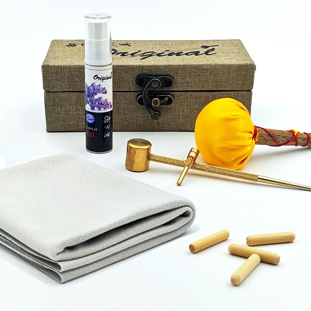 Katana Cleaning Kit with Choji Oil, Uchiko Ball, Hammer, and Pegs for Swords