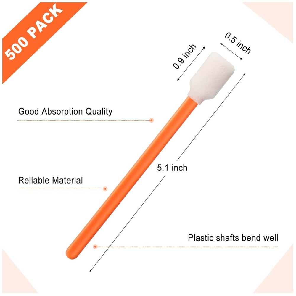 500 Pack Foam Tip Swabs for Printer, Camera – Orange