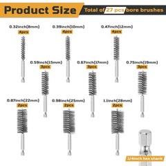 27 Pcs Stainless Steel Bore Brush Set – Metal Wire Cleaning Brushes for Drill, 8
