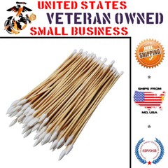 Type-III 6″ Weapon Cleaning Swabs, Wood Handle Cotton Tipped Non-Sterile