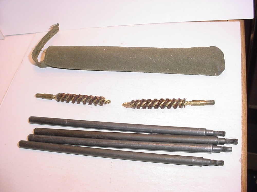 antique rifle, pistol gun cleaning kit parts in canvas bag Military? Army?