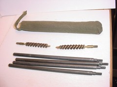 antique rifle, pistol gun cleaning kit parts in canvas bag Military? Army?