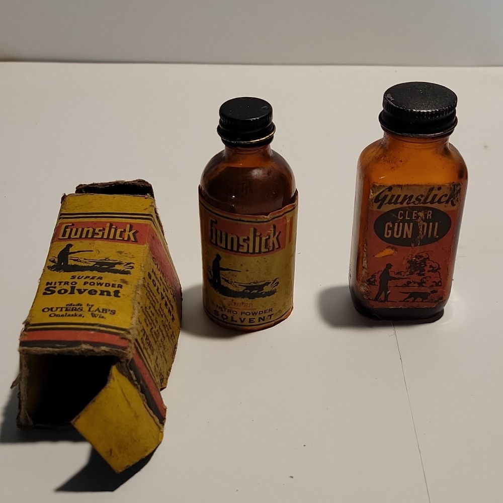 Gunslick Vintage Cleaning Solvent and Gun Oil Amber Glass Bottles Set