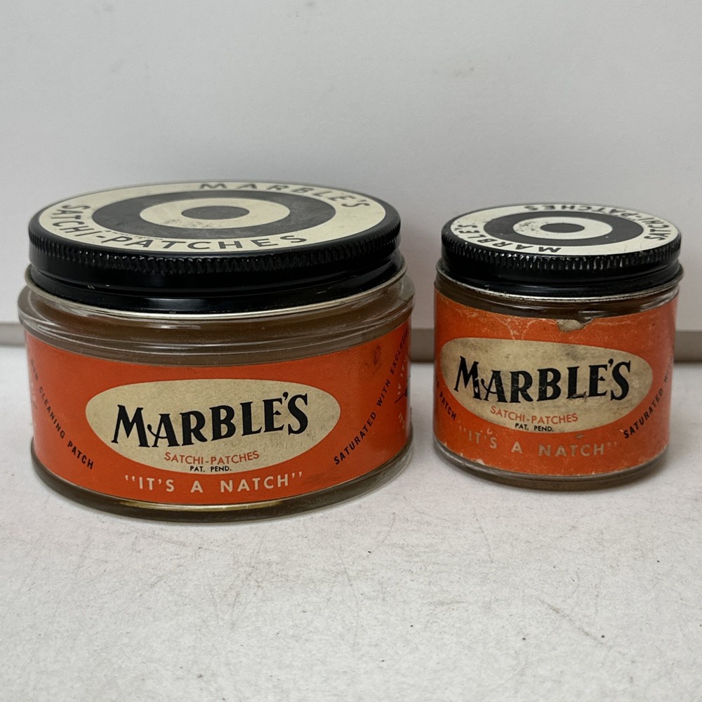 2 Marble’s Satchi Patches Jars Paper Label Marble Arms Corp Gladstone Michigan