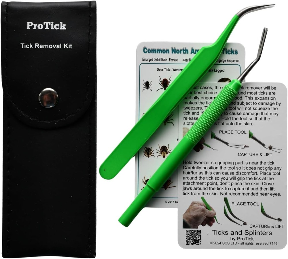 Tick Removal Kit, Precision Stainless Steel Tools, Carry Case, Tick ID Card, Rem
