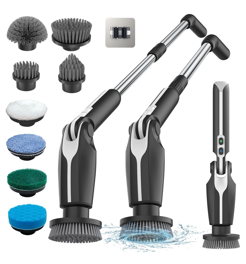 Leebein Electric Spin Scrubber, 4-Angle, 2-Speed, 8 Brush Heads, Remote Control