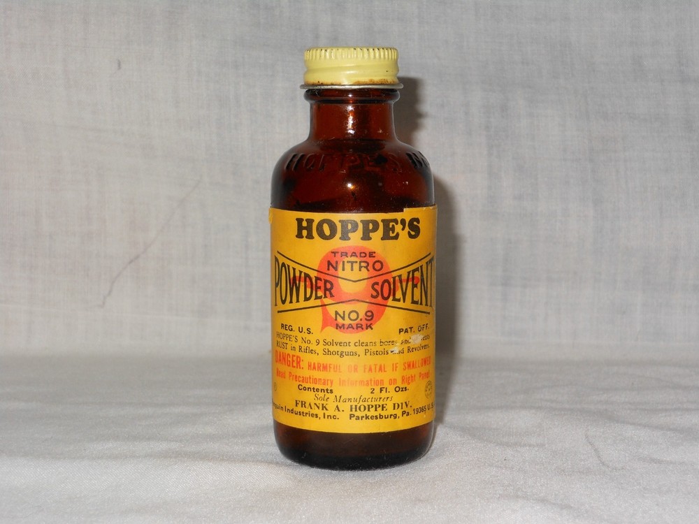 Vintage Hoppe’s Nitro Powder Solvent #9, 2 fl oz bottle, Empty