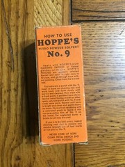 VINTAGE HOPPE’S NITRO POWDER SOLVENT #9 GLASS BOTTLE & ORIGINAL BOX HALF FULL