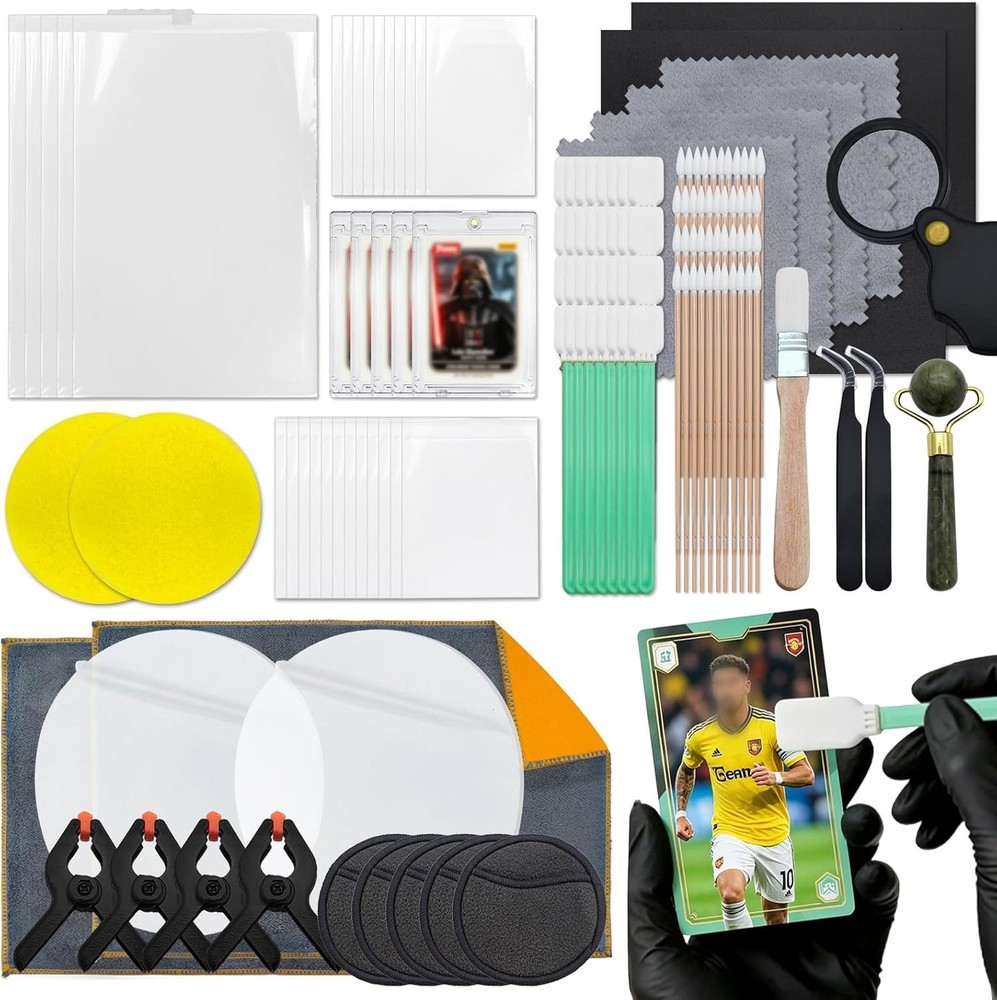 Card Cleaning Kit 298PCS with Protectors and Tools for Trading Cards Collectors