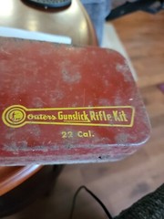 Vintage Red Rusty Metal Tin OUTERS GUNSLICK RIFLE KIT 22 cal. Tin Only No. 477