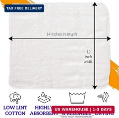 GREEN LIFESTYLE Shop Towels 12″ x 14″ 100 Pack – White Cotton Shop Towels, Clean