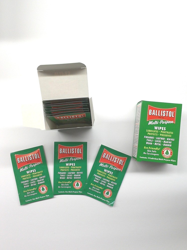 Ballistol Box of 10 Multi Purpose Gun Cleaning wipes-Preserving Oil-GET 1 FREE!