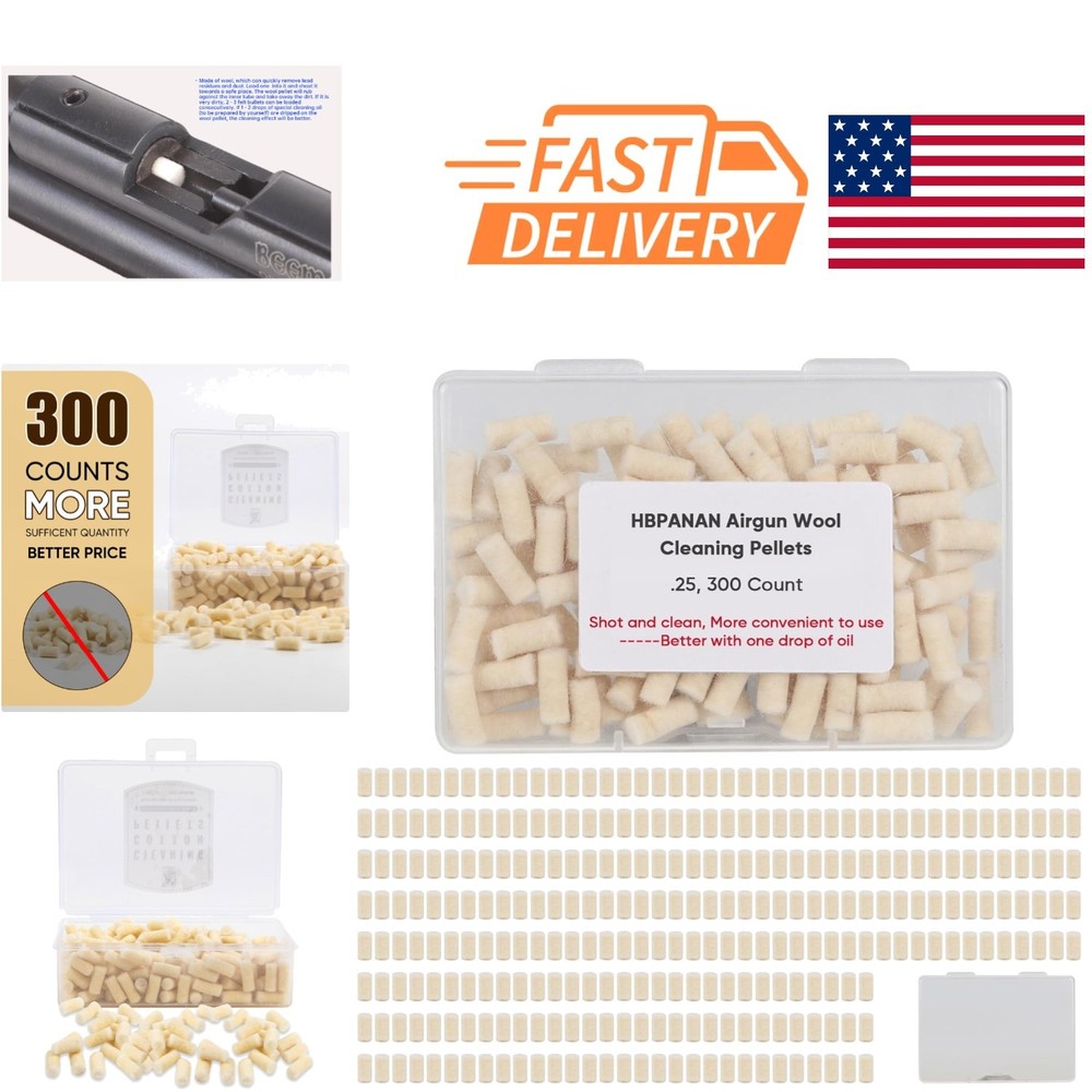 Wool Felt Cleaning Pellets for Air Rifles .25 Caliber 300 Count Storage Box