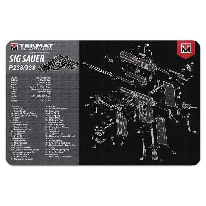 Tekmat Sig Sauer P238 Black 11×17 inch Cleaning Mat-R17-SIGP238