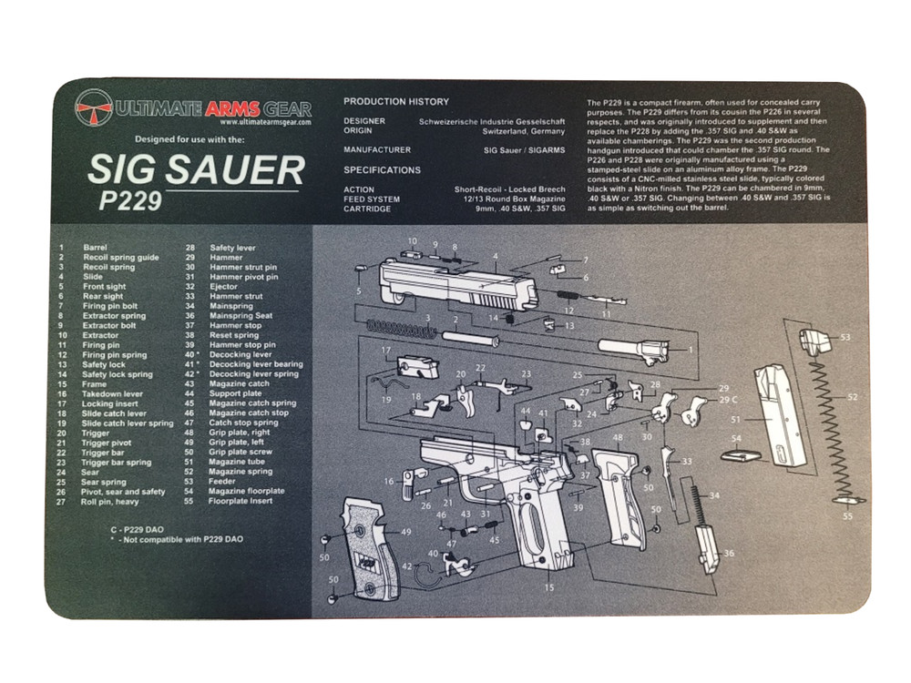 Ultimate Arms Gear Firearm Work/Cleaning Mat Compatible with Sig P229 Pistols