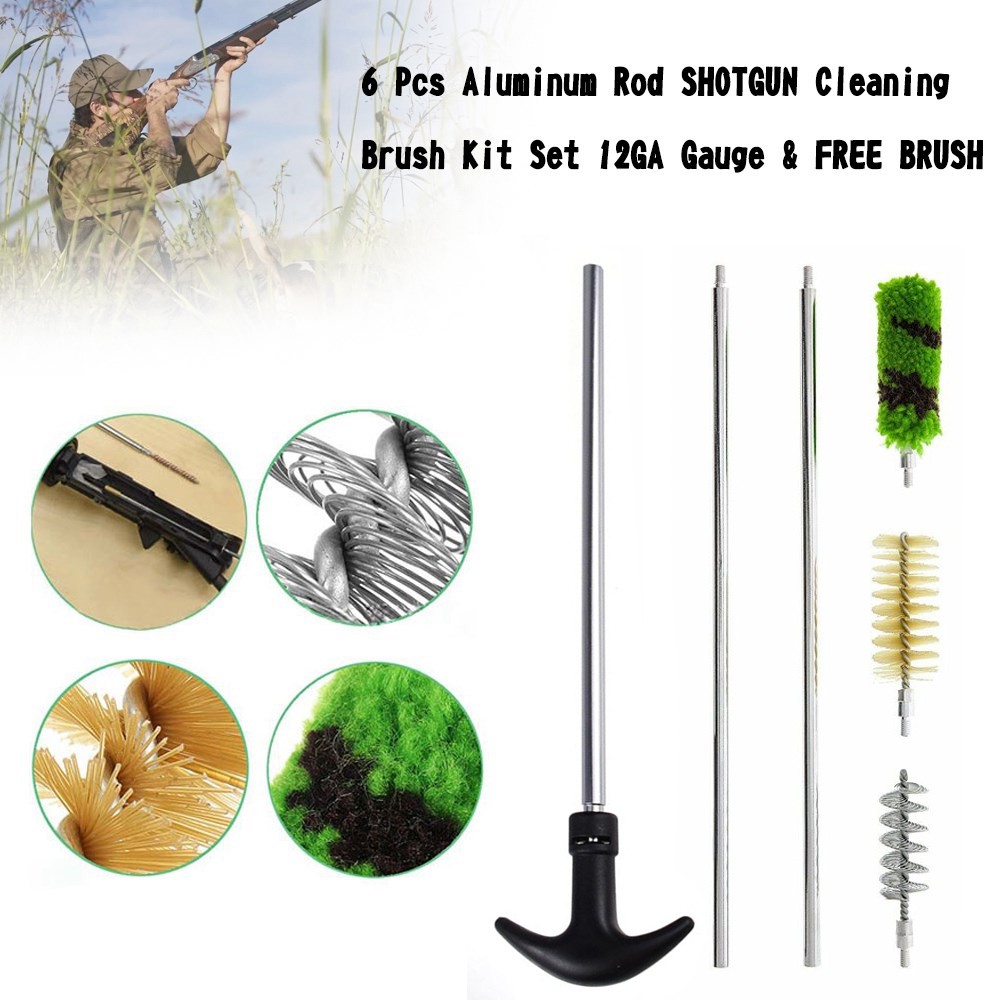 6 Pcs Aluminum Rod SHOTGUN Cleaning Brush Kit Set 12GA Gauge & BRUSH U4 A B9