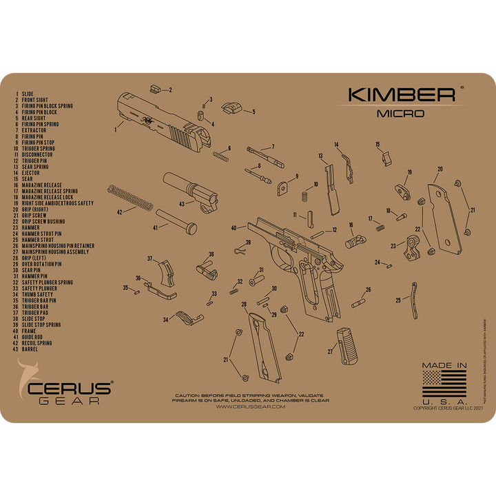 For Kimber Micro Armorers Cleaning Mat Cerus Gear PREMIUM Made in USA FDE