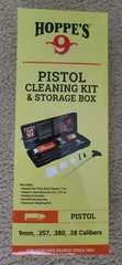 HOPPES 9 PISTOL CLEANING KIT & STORAGE BOX bore cleaner, OIL, patches & BRUSHES