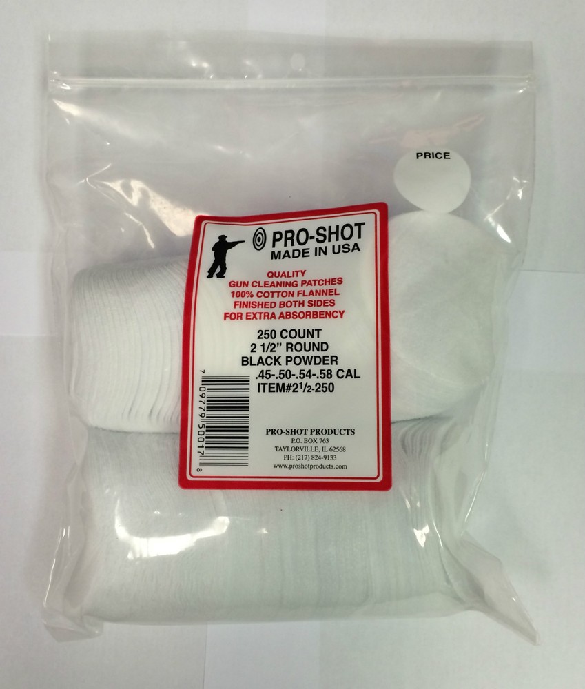 Pro Shot 250 Count Black Powder 2 1/2″ Round Patches for 45-58 Cal
