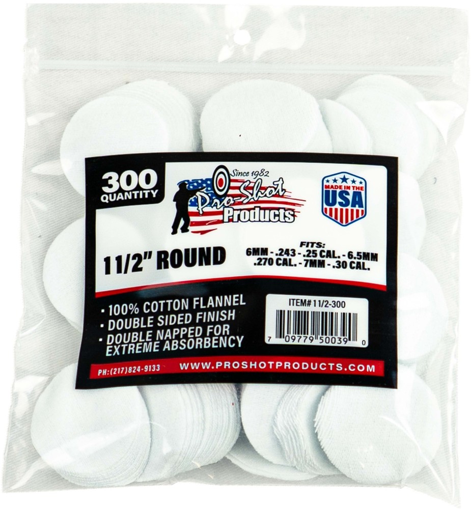 Pro-Shot Cotton Flannel Patches 6mm – .30 Caliber 1.5 Inch Round 300 : 11/2-300