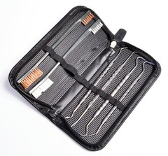 Double end pistol gun cleaning brush and stainless steel pick kit zippered pouch