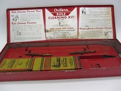 Vtg Outers Gunslick Cleaning Kit W/ Patches, Oil Bottle Empty Box Tin
