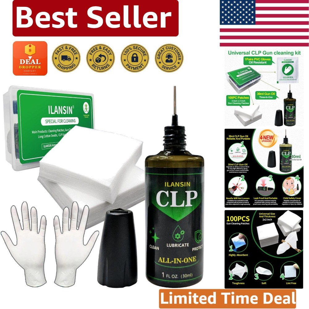 Multi-Purpose Gun Lubrication Spray & Needle with Cleaning Patches & Gloves