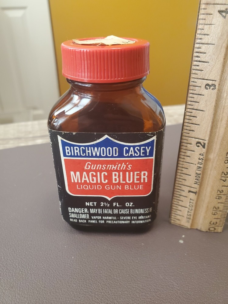 1970’s Brown Glass Birchwood Casey GUNSMITH MAGIC Empty Bottle w/label.